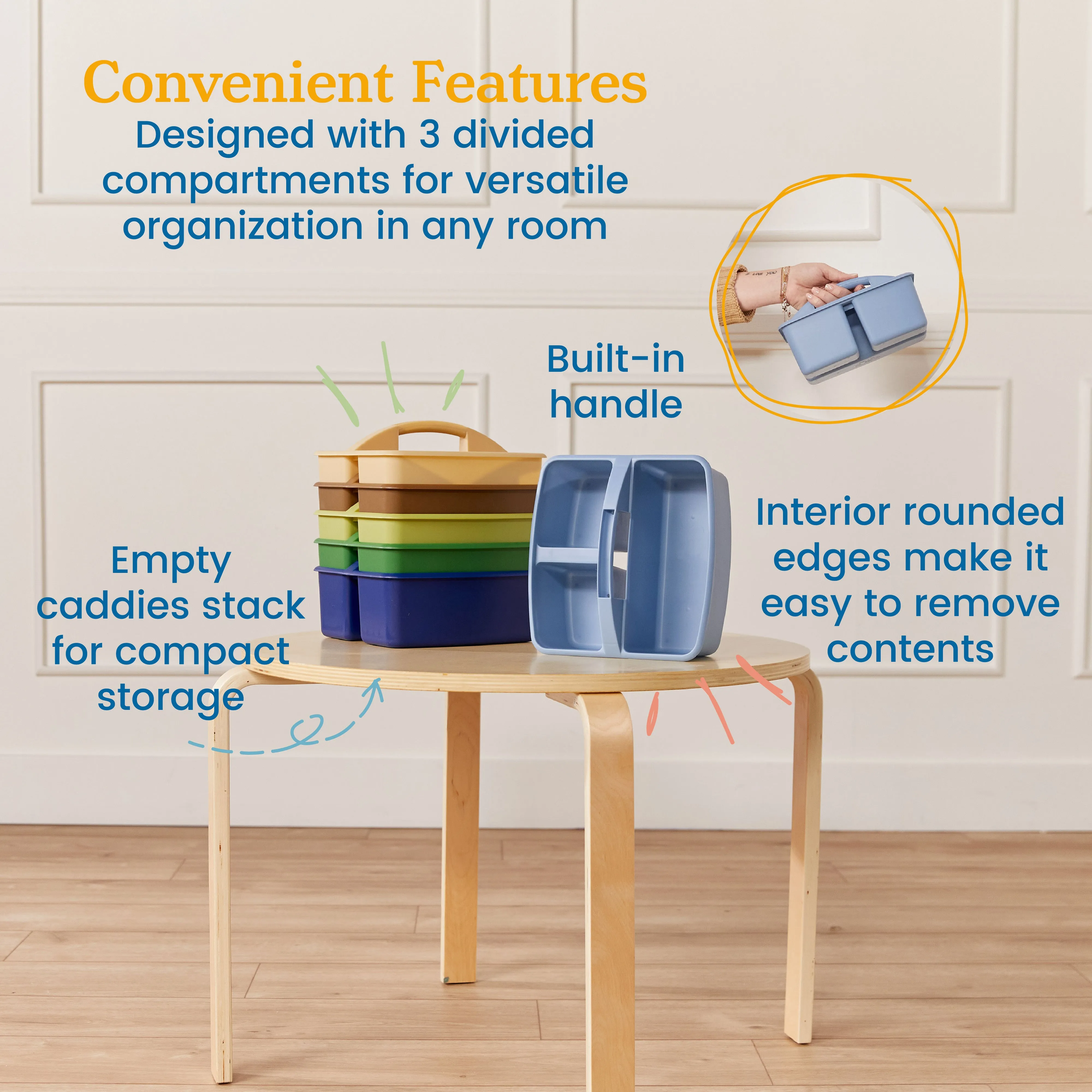 3-Compartment Storage Caddy, Small, Supply Organizer, 6-Pack