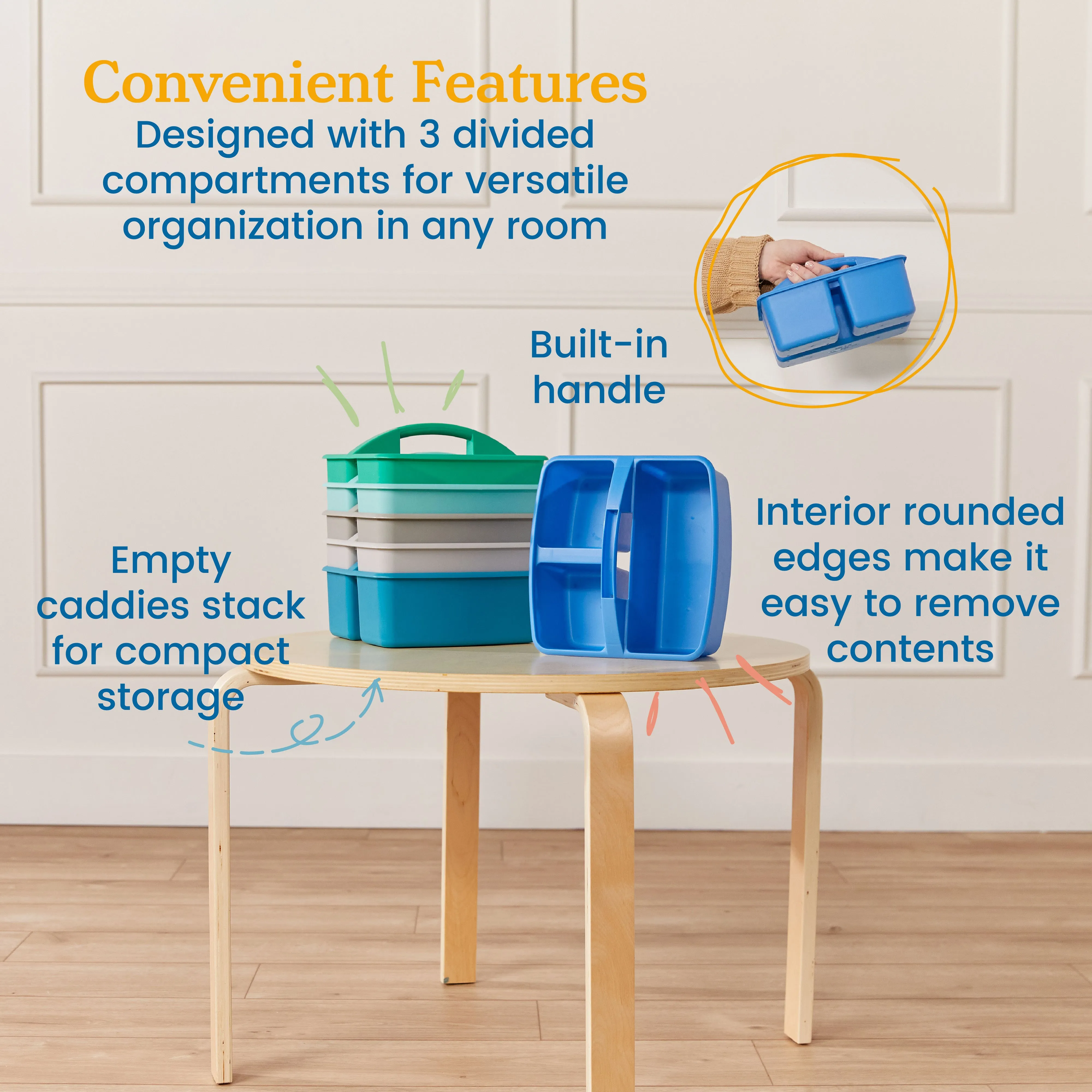 3-Compartment Storage Caddy, Small, Supply Organizer, 6-Pack