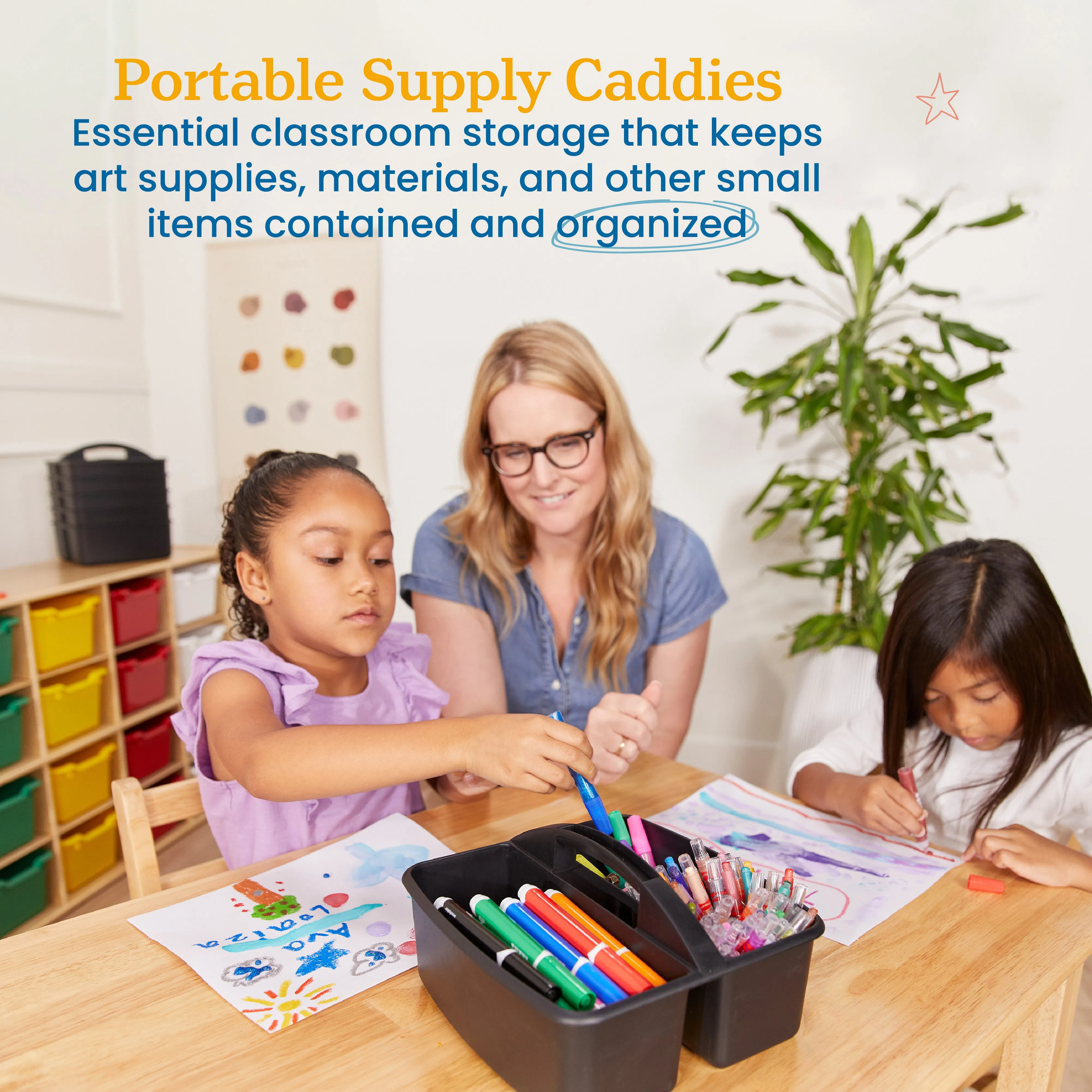 3-Compartment Storage Caddy, Small, Supply Organizer, 6-Pack