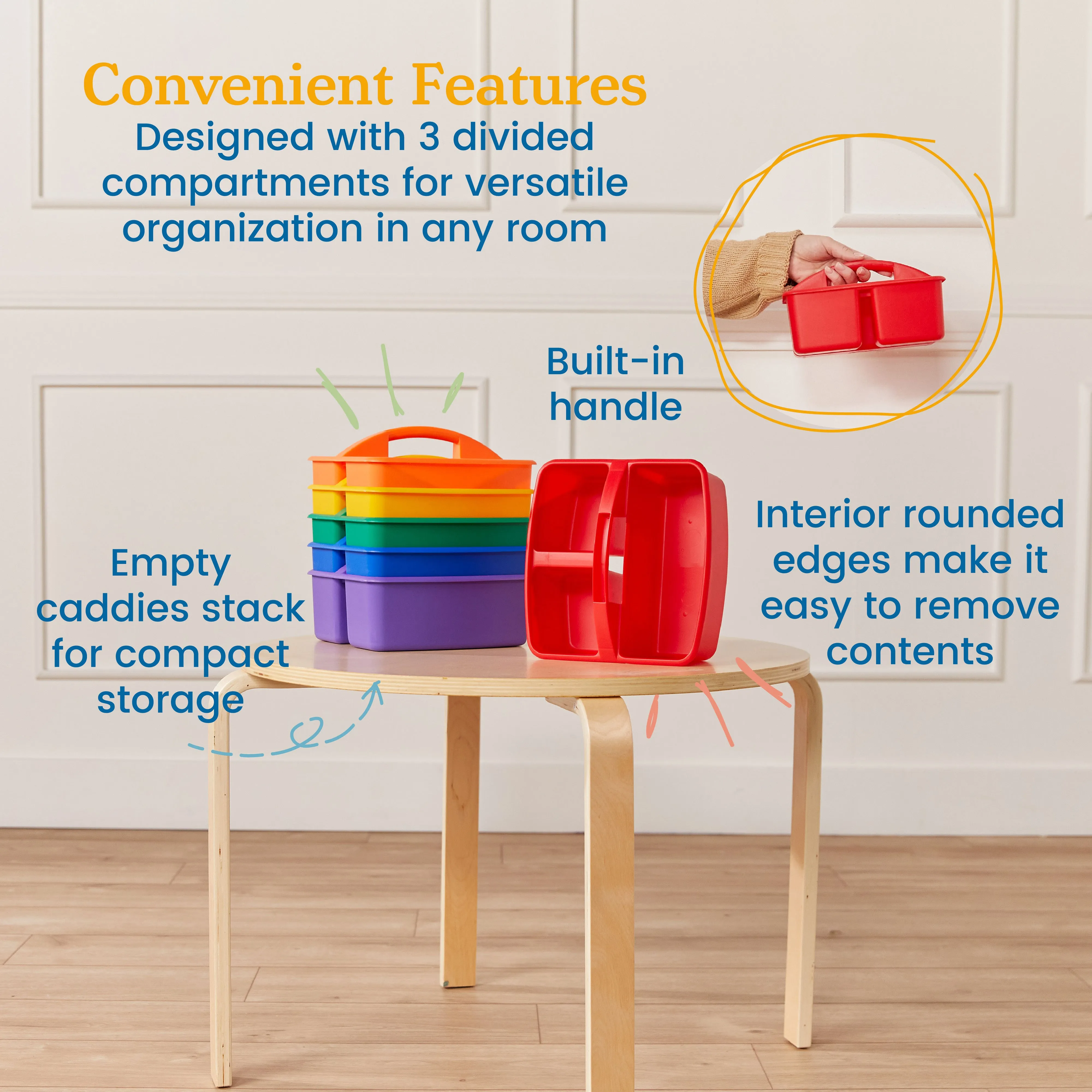 3-Compartment Storage Caddy, Small, Supply Organizer, 6-Pack
