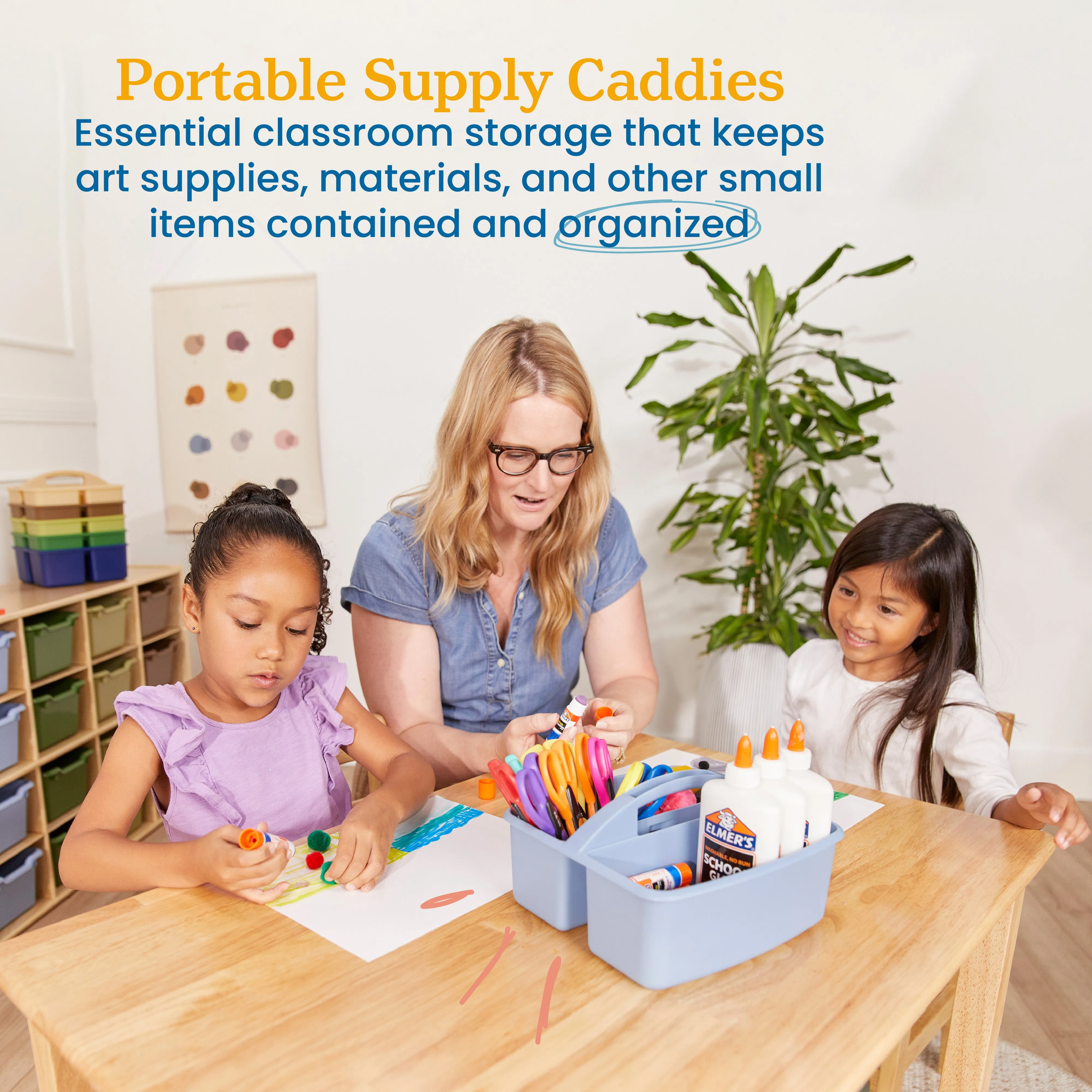 3-Compartment Storage Caddy, Small, Supply Organizer, 6-Pack