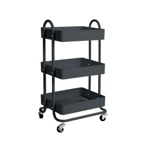 3 Tiers Cart Steel Storage Rack Shelf Organiser Wheels Grey