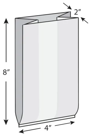 4" x 2" x 8" 1.5 mil LDPE Gusset Bag, 1000/CS