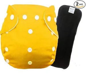 Babymoon 1 Cloth Diaper with 2 5Layers Grey Insert Premium Adjustable Reusable Cloth Diaper | Yellow