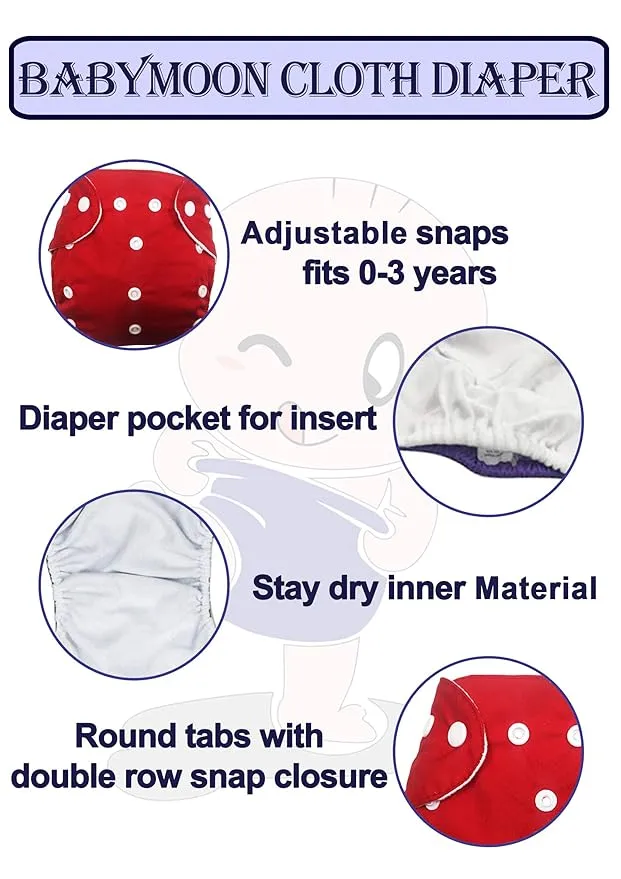 Babymoon 1 Cloth Diaper with 2 5Layers Grey Insert Premium Adjustable Reusable Cloth Diaper | Yellow
