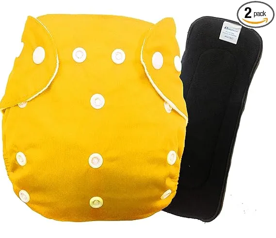 Babymoon 1 Cloth Diaper with 2 5Layers Grey Insert Premium Adjustable Reusable Cloth Diaper | Yellow