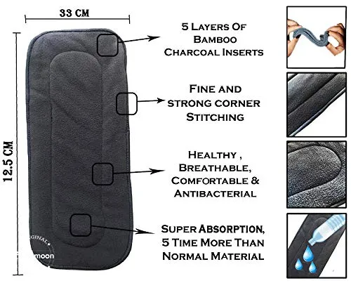 Babymoon 1 Cloth Diaper with 2 5Layers Grey Insert Premium Adjustable Reusable Cloth Diaper | Yellow