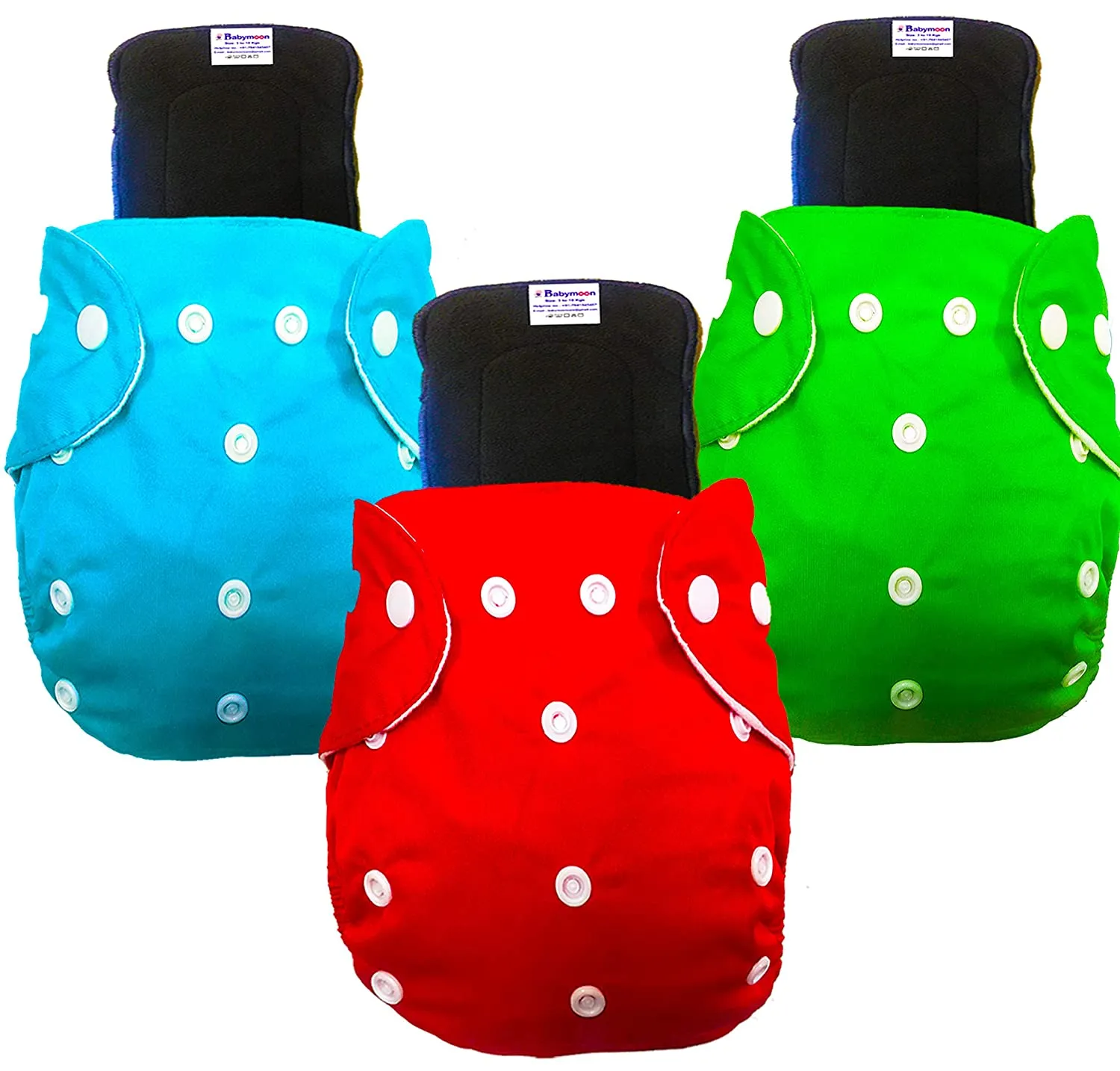 Babymoon Free Size Reusable 3 Cloth Diaper with 3 Grey Insert - Pack of 6