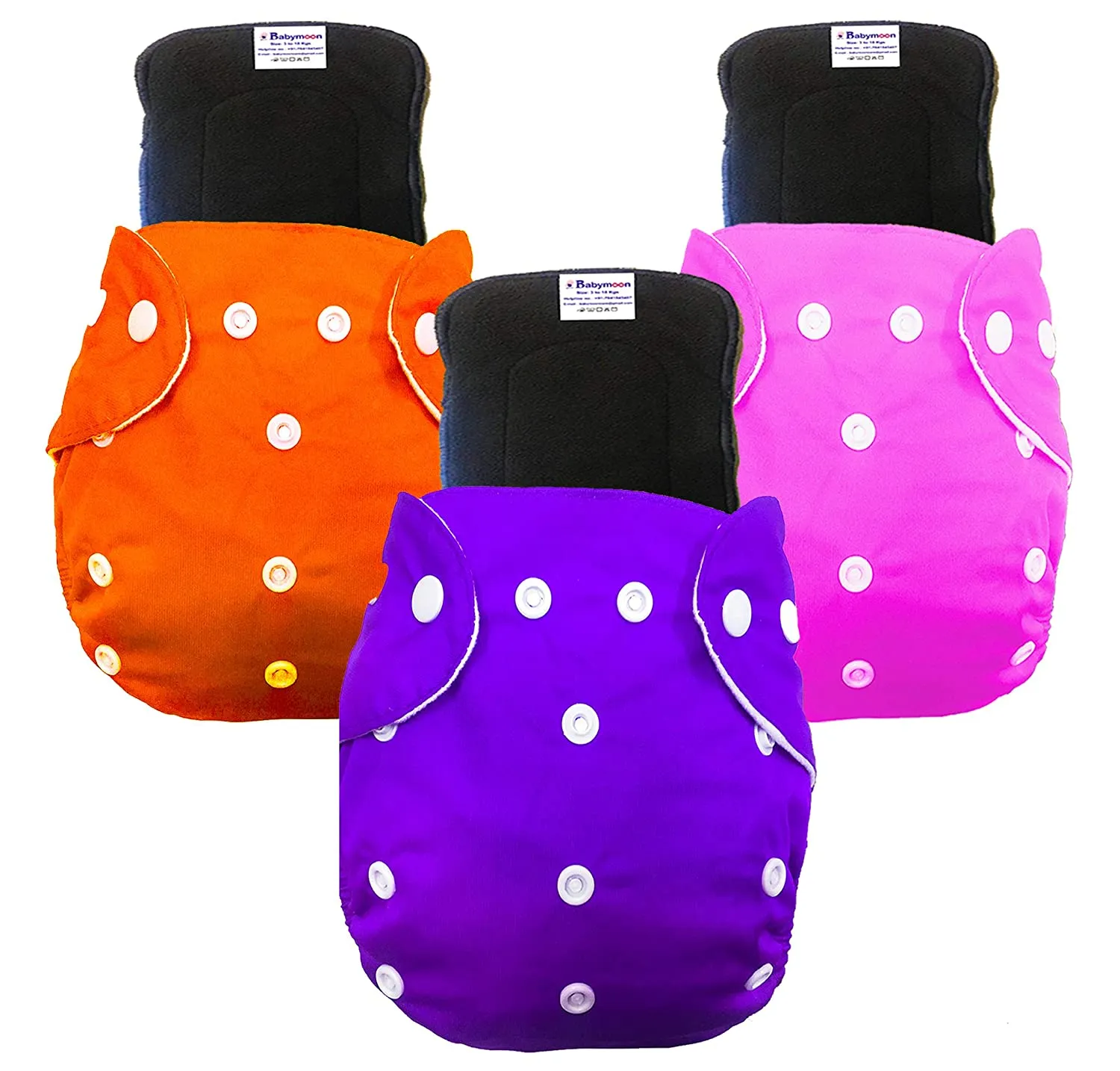 Babymoon Free Size Reusable 3 Cloth Diaper with 3 Grey Insert - Pack of 6