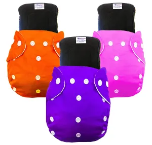 Babymoon Free Size Reusable 3 Cloth Diaper with 3 Grey Insert - Pack of 6