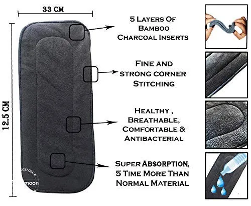 Babymoon Free Size Reusable 3 Cloth Diaper with 3 Grey Insert - Pack of 6