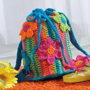 Bernat Crochet Striped Drawstring Tote