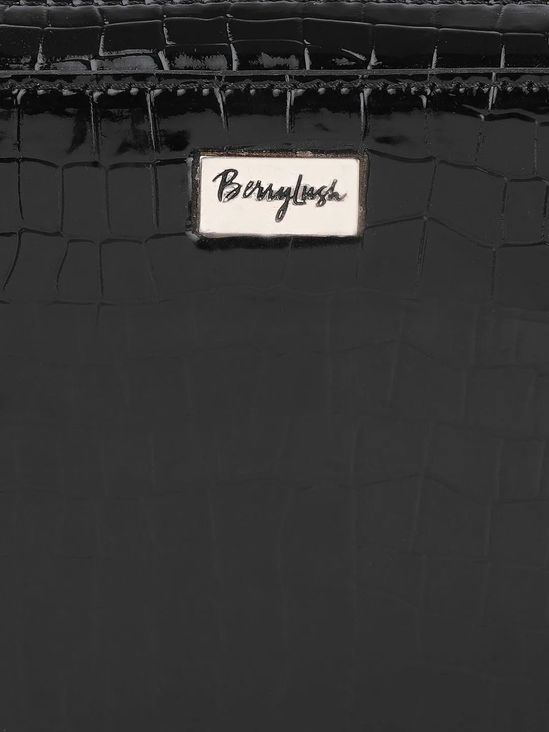 Berrylush Women Black Croc Textured Pattern PU Detachable Sling Strap Structured Small Waist Pouch