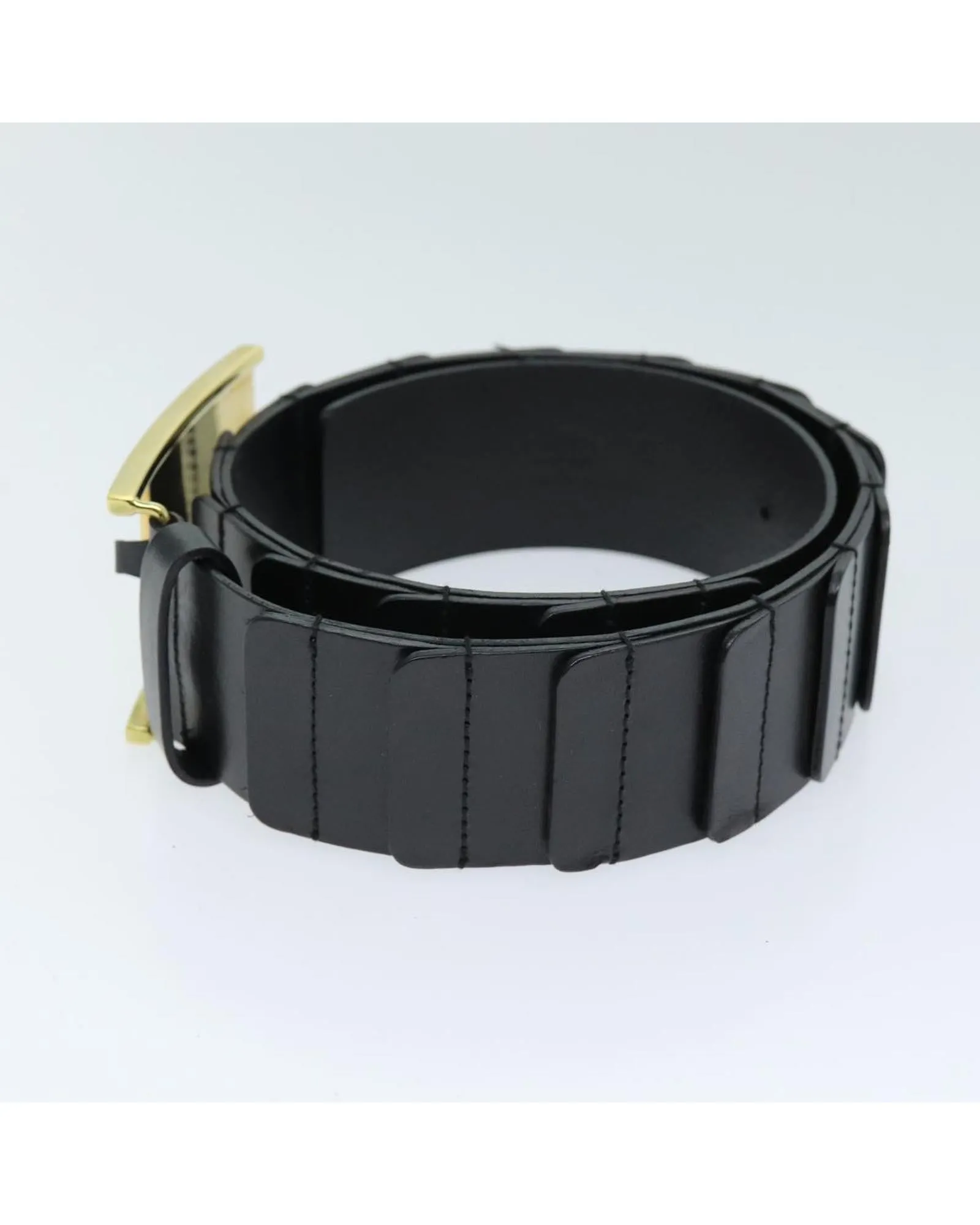 Black Leather Belt with Metal Fittings