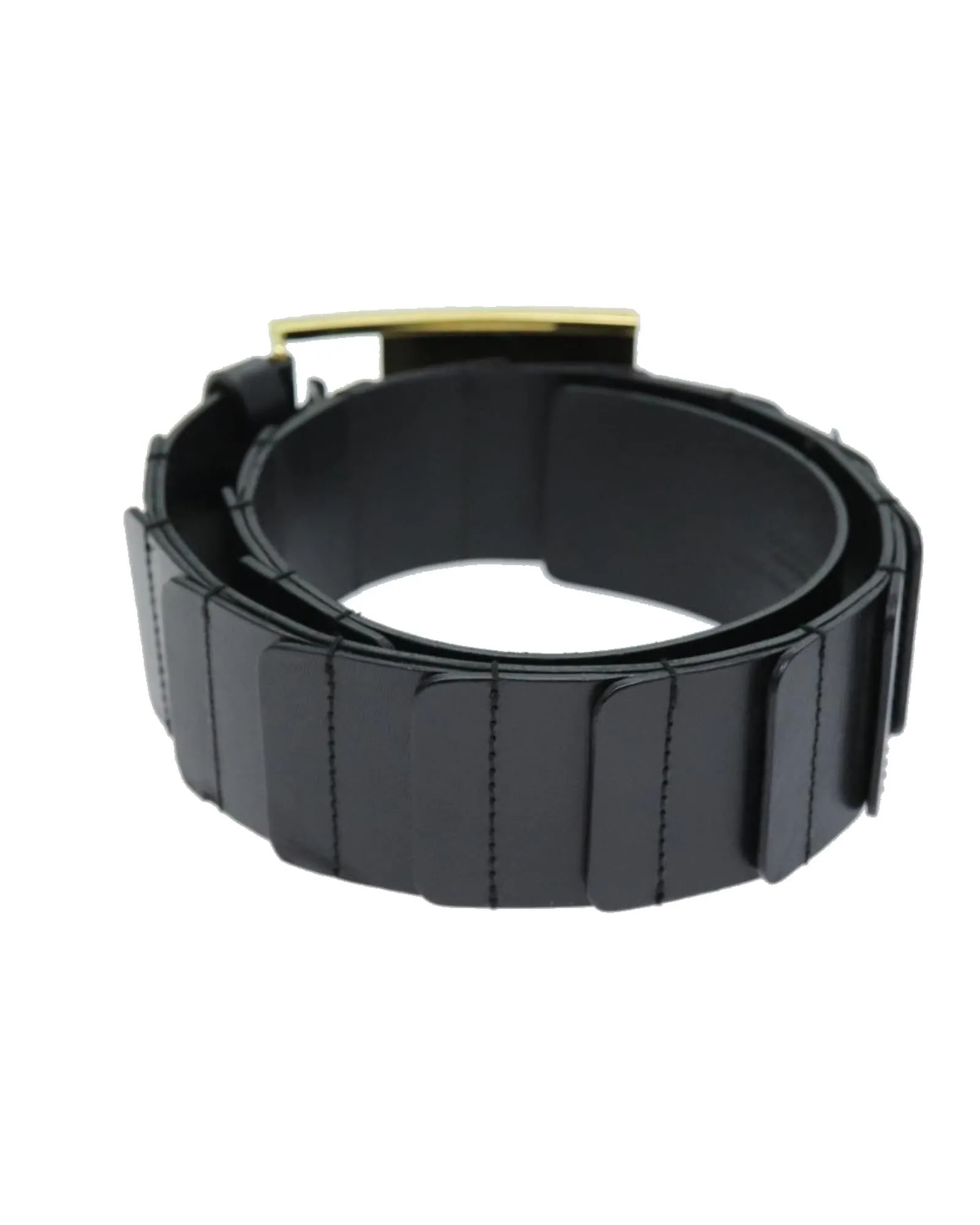 Black Leather Belt with Metal Fittings