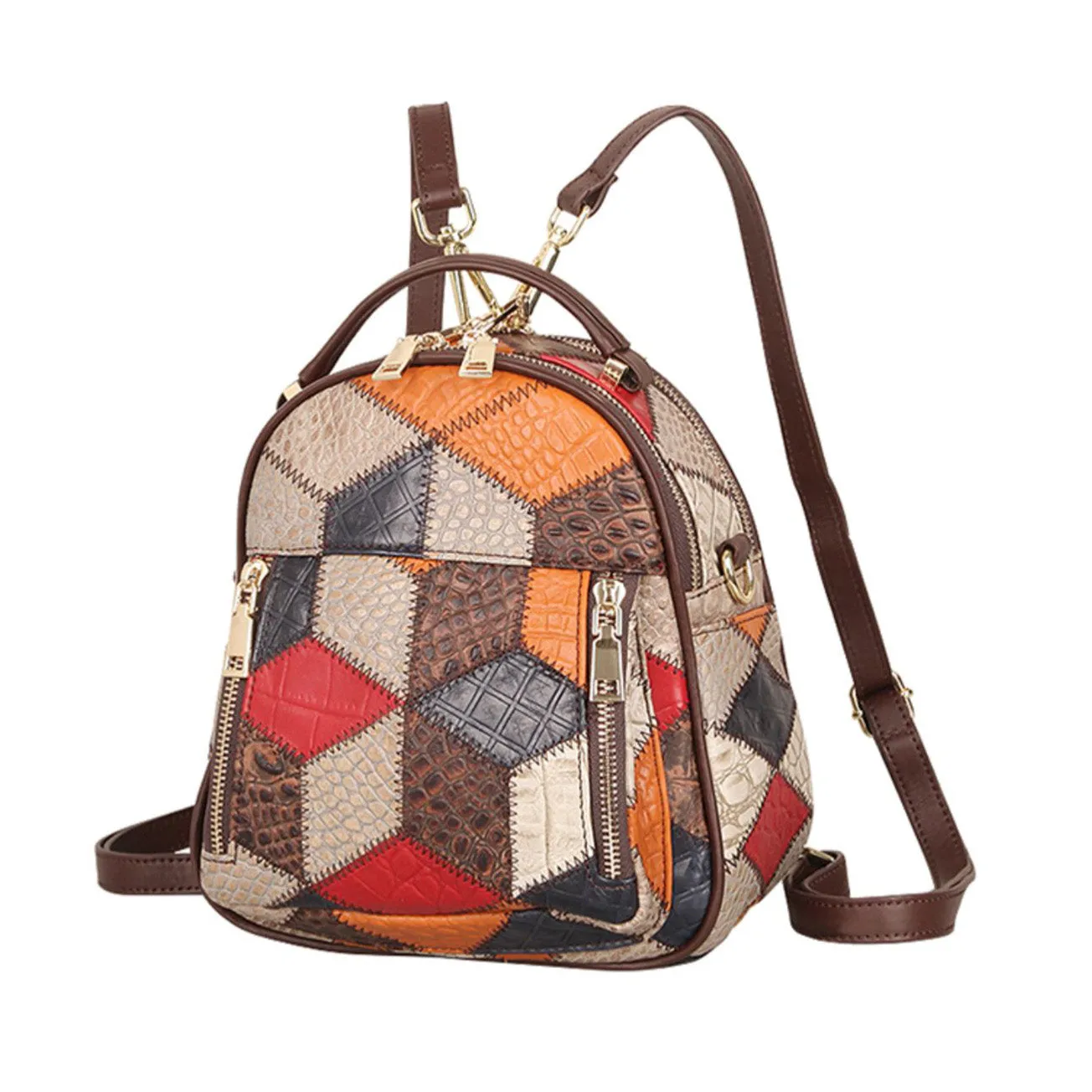 Boho Ladies Leather Small Backpack Purses Leather Rucksack Shoulder Bag For Women