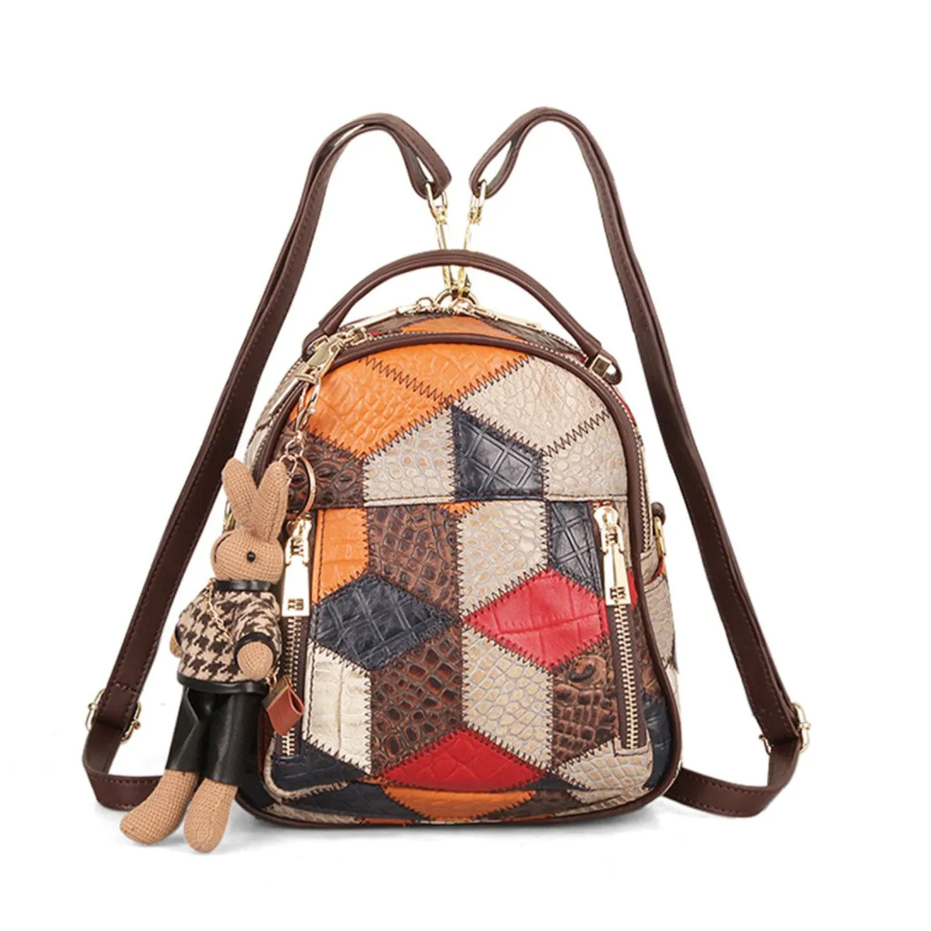 Boho Ladies Leather Small Backpack Purses Leather Rucksack Shoulder Bag For Women