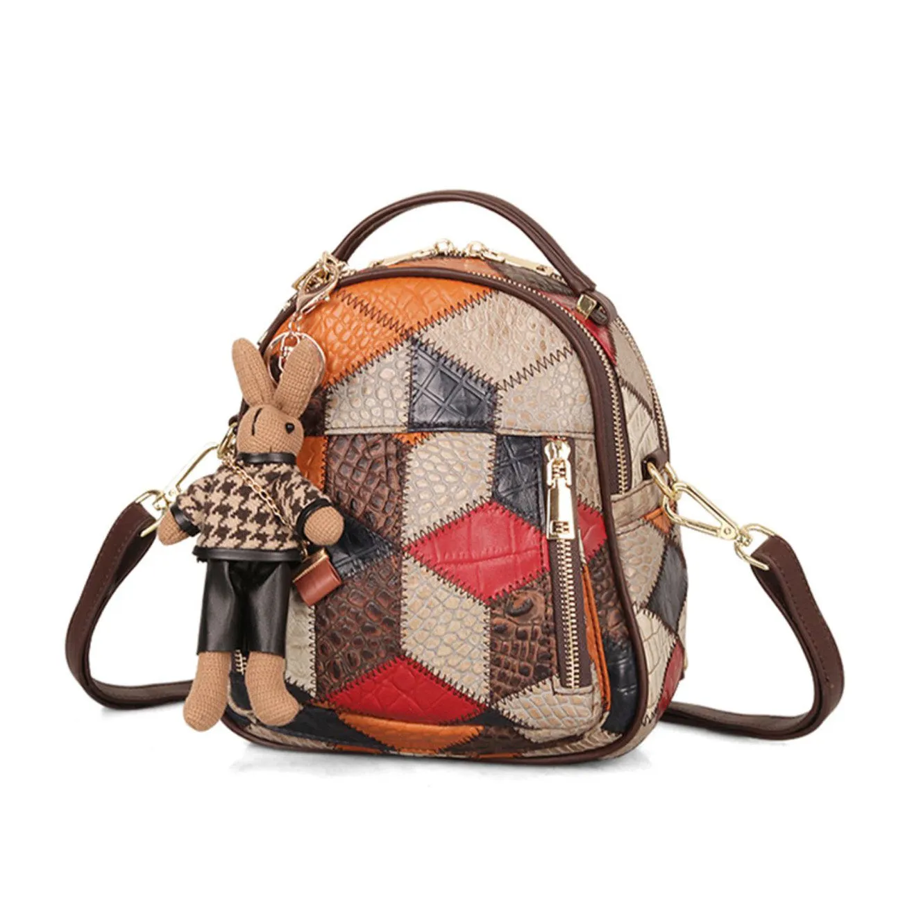 Boho Ladies Leather Small Backpack Purses Leather Rucksack Shoulder Bag For Women