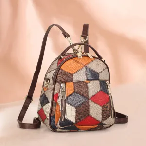 Boho Ladies Leather Small Backpack Purses Leather Rucksack Shoulder Bag For Women