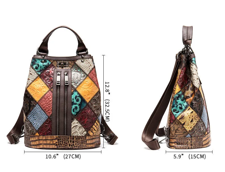 Boho Womens Convertible Leather Backpack Purse Shoulder Bucket Bag