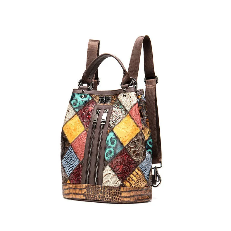 Boho Womens Convertible Leather Backpack Purse Shoulder Bucket Bag