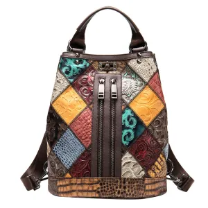 Boho Womens Convertible Leather Backpack Purse Shoulder Bucket Bag