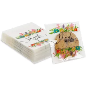 Floral Thank You Party Favor Bags for Candy, Cookies (4 x 4 in, 250 Pack)