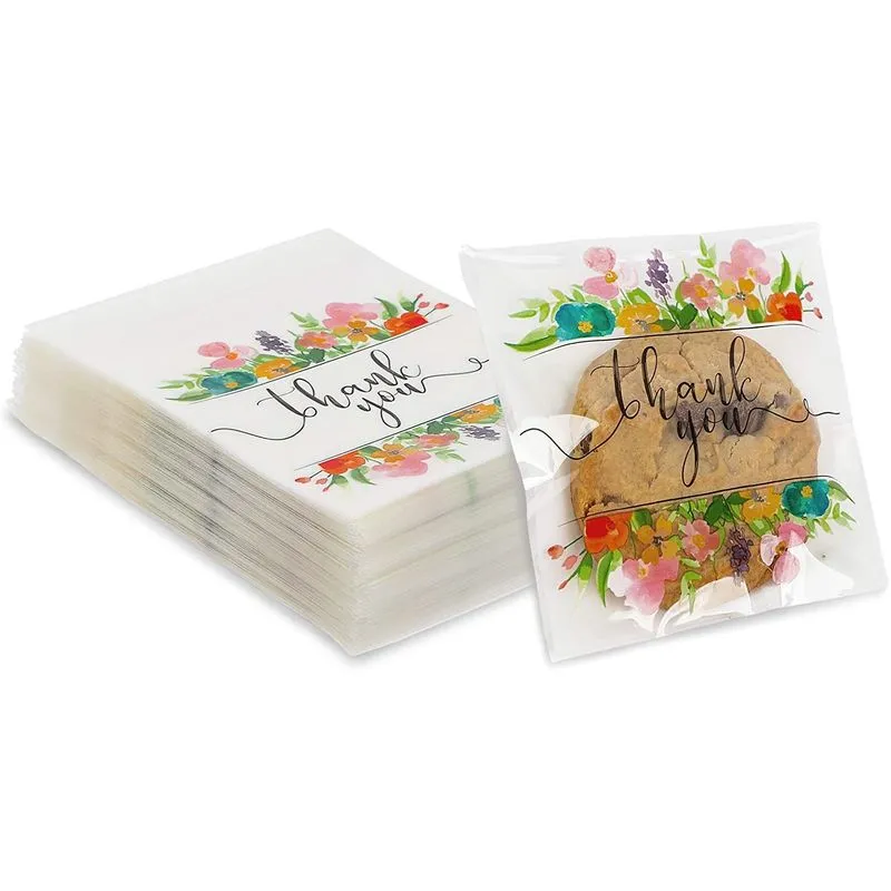 Floral Thank You Party Favor Bags for Candy, Cookies (4 x 4 in, 250 Pack)
