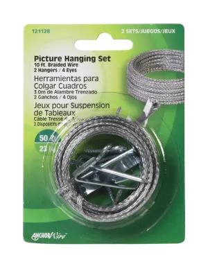 Hillman AnchorWire Steel-Plated Conventional Picture Hanging Set 50 lb 2 pk