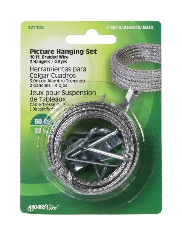 Hillman AnchorWire Steel-Plated Conventional Picture Hanging Set 50 lb 2 pk