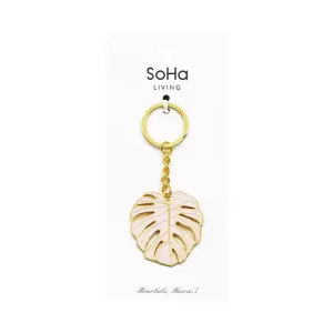 Monstera Pink Enamel Keychain