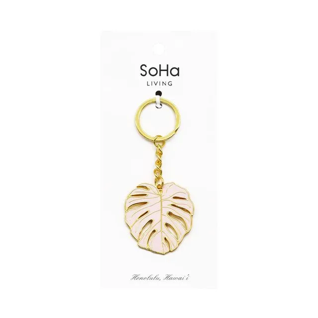 Monstera Pink Enamel Keychain