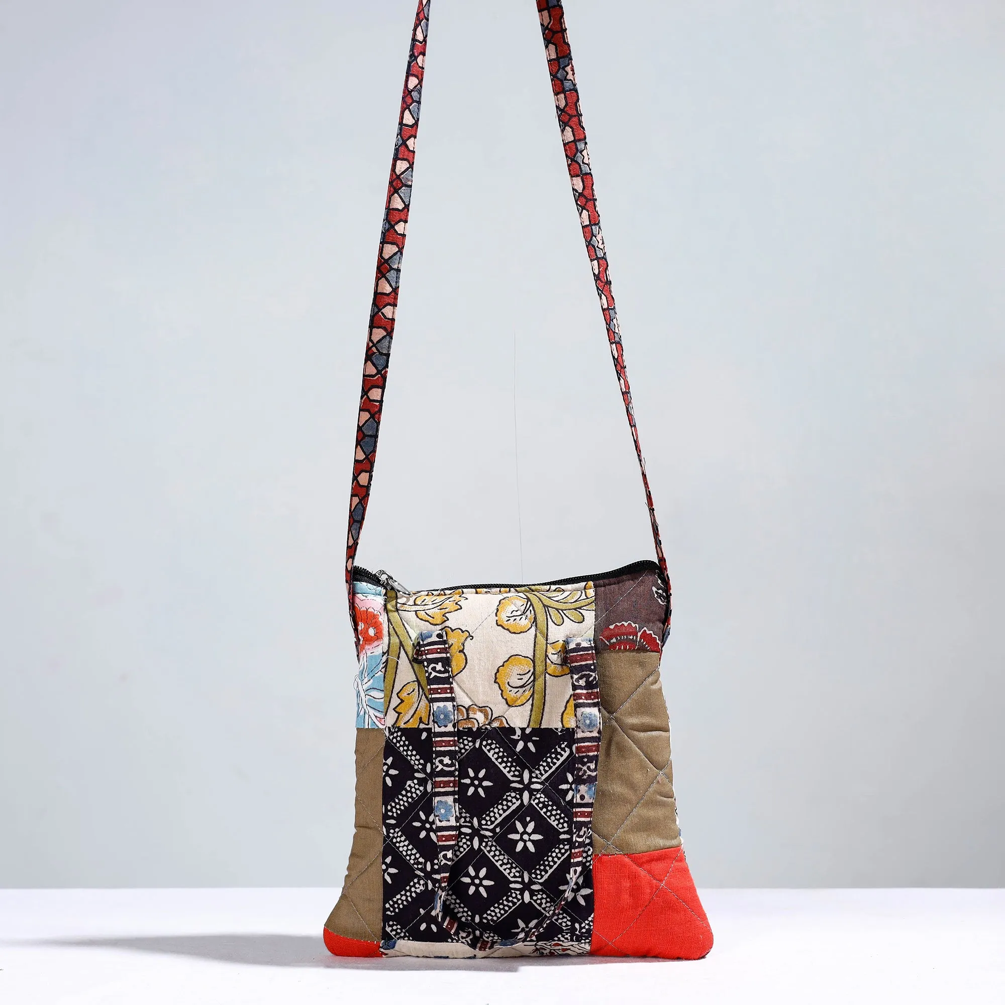 Multicolor - Handmade Quilted Cotton Patchwork Sling Bag 08