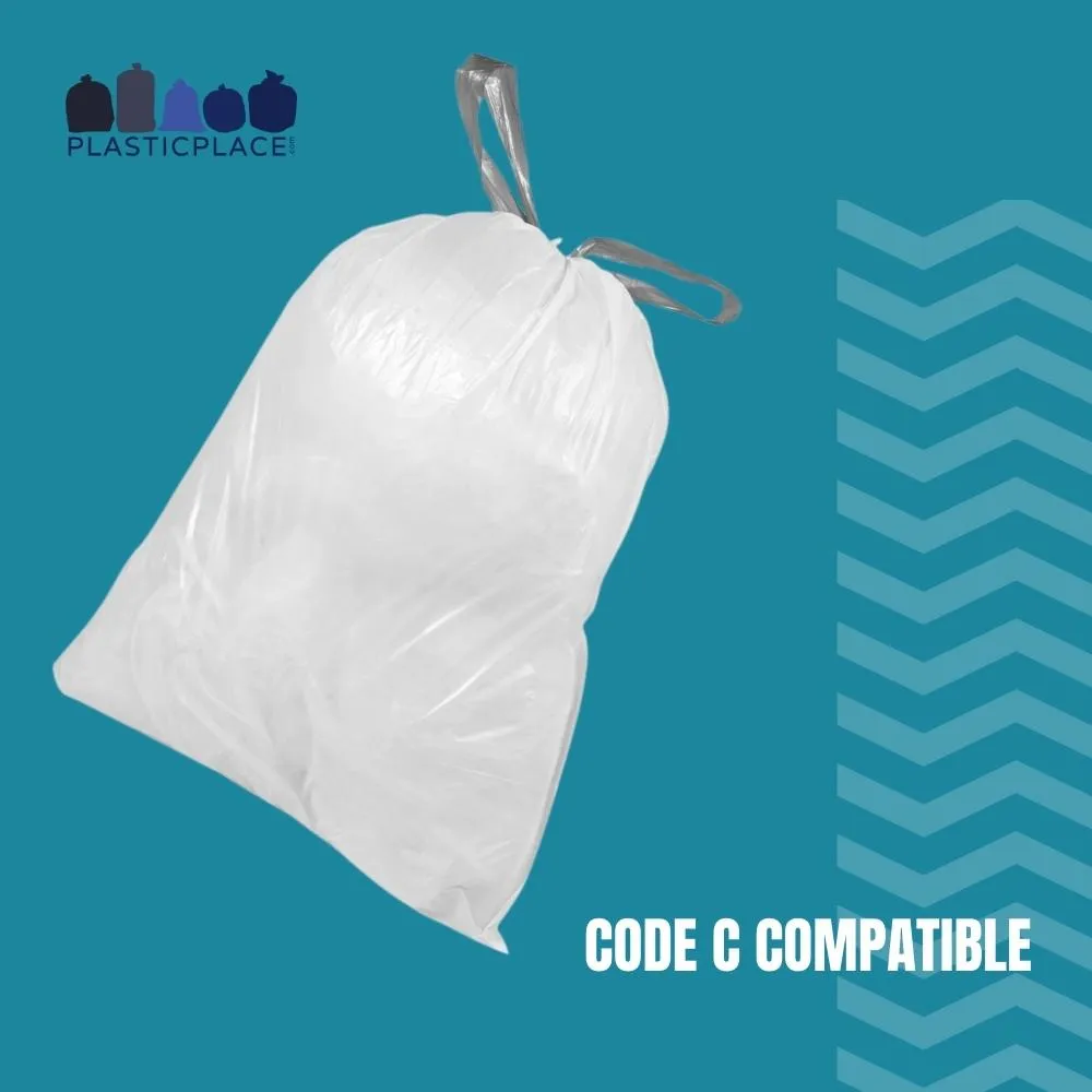 Plasticplace 2.6-3.2 Gallon Brabantia (x) Compatible Code C Trash Bag, 1.0 Mil, White Bin Liner, 15"W x 19"H, (40 Case)