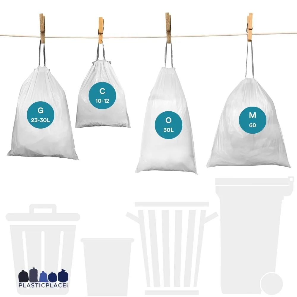 Plasticplace 2.6-3.2 Gallon Brabantia (x) Compatible Code C Trash Bag, 1.0 Mil, White Bin Liner, 15"W x 19"H, (40 Case)