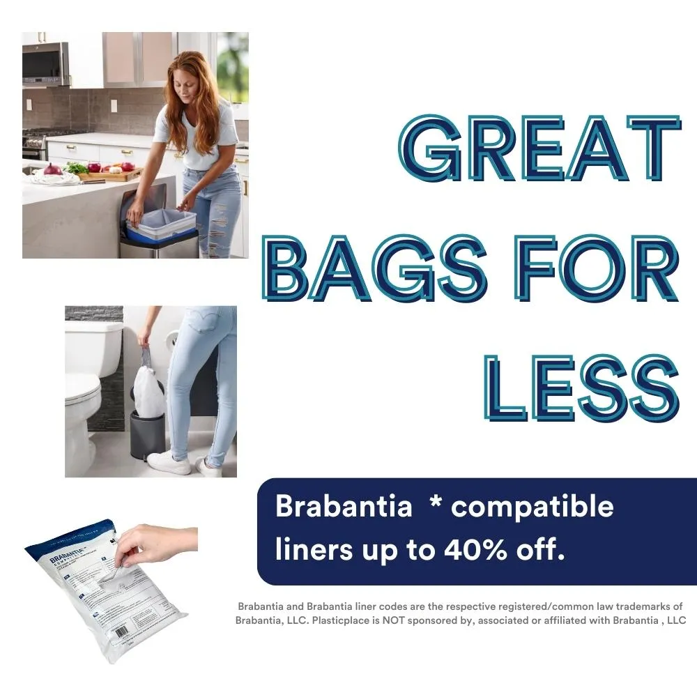 Plasticplace 2.6-3.2 Gallon Brabantia (x) Compatible Code C Trash Bag, 1.0 Mil, White Bin Liner, 15"W x 19"H, (40 Case)