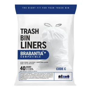 Plasticplace 2.6-3.2 Gallon Brabantia (x) Compatible Code C Trash Bag, 1.0 Mil, White Bin Liner, 15"W x 19"H, (40 Case)