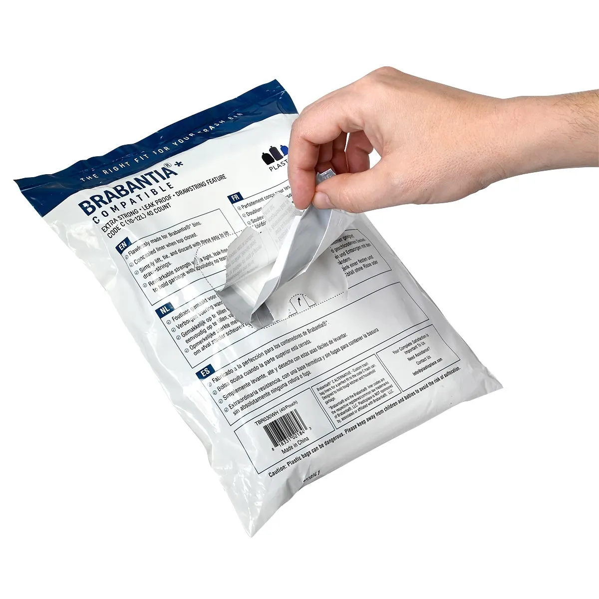 Plasticplace 2.6-3.2 Gallon Brabantia (x) Compatible Code C Trash Bag, 1.0 Mil, White Bin Liner, 15"W x 19"H, (40 Case)