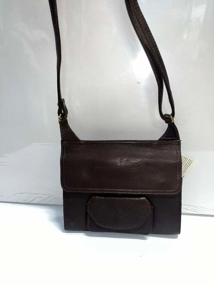 Purse - DarkBrown Textured leather medium crossbody bag