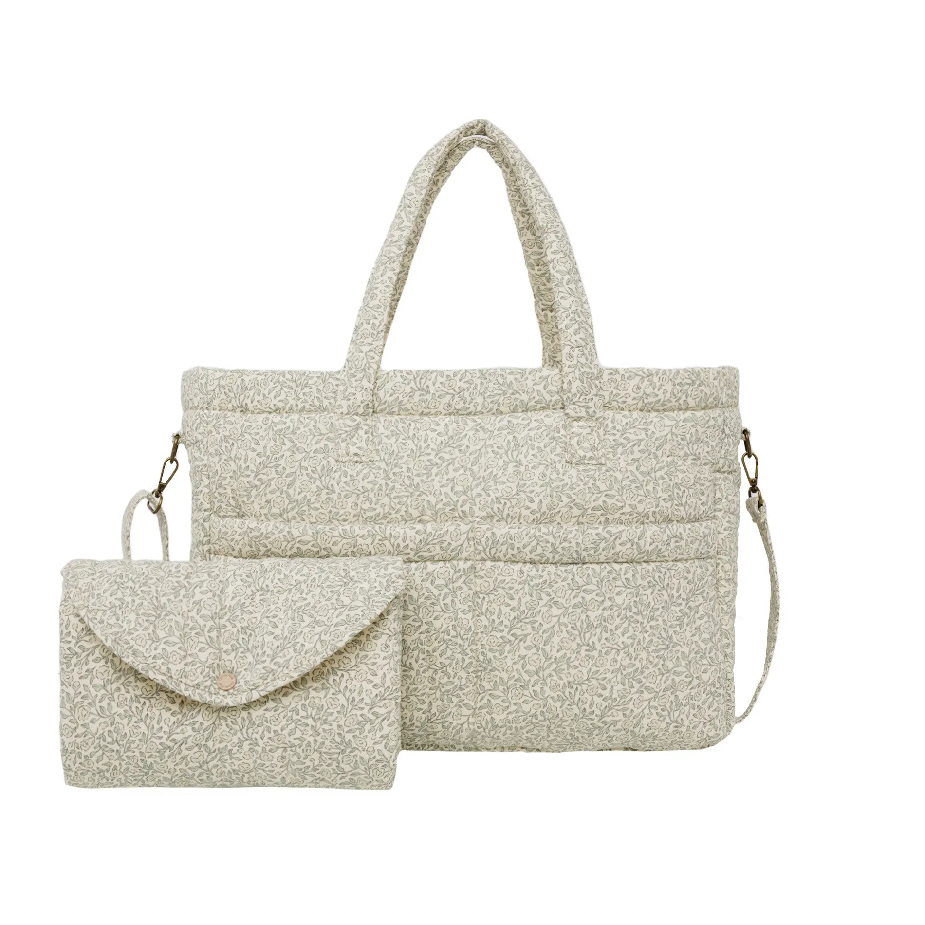 Quincy Mae Diaper Bag   Changing Pad Set - Green Garden