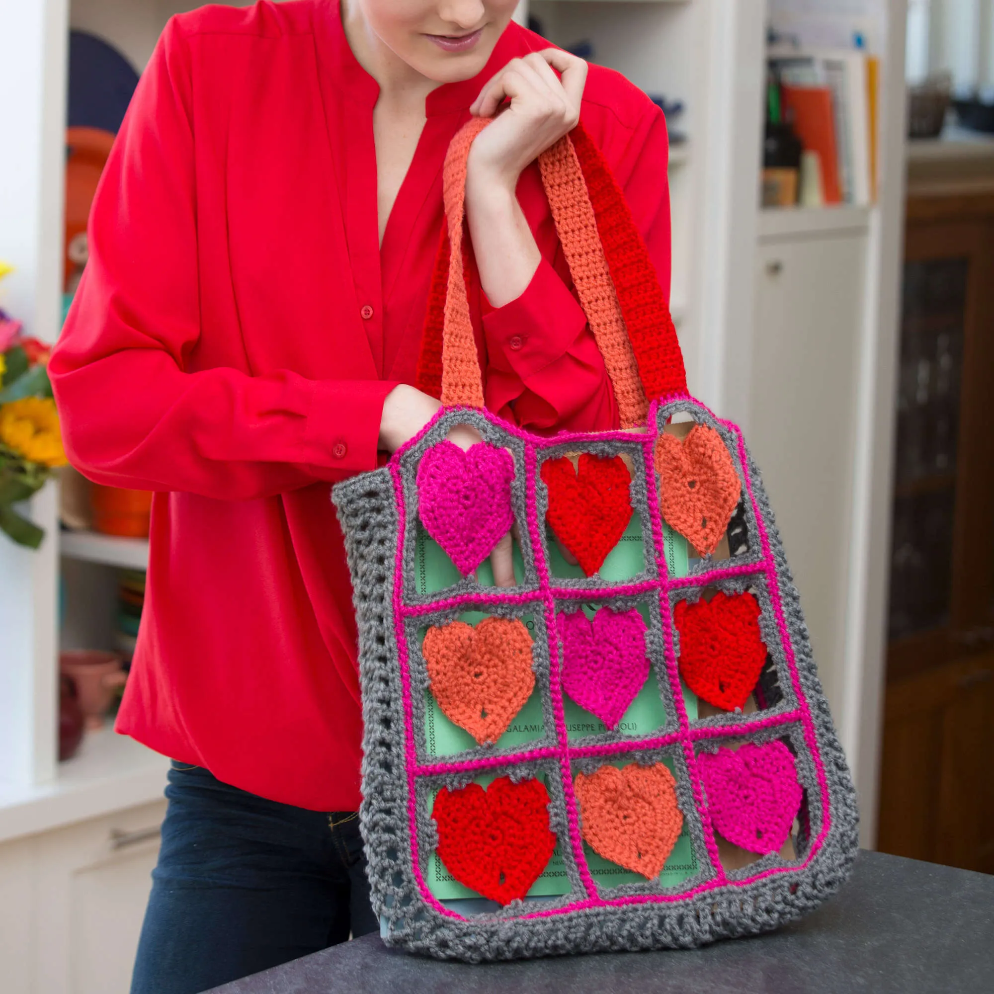 Red Heart Crochet I Love My Tote Bag