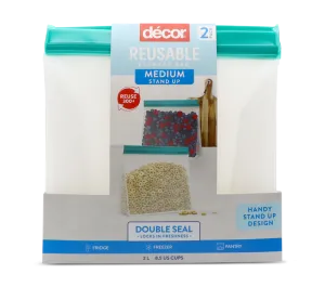 Reusable Stand Up Storage Bag, 2L, 2pk
