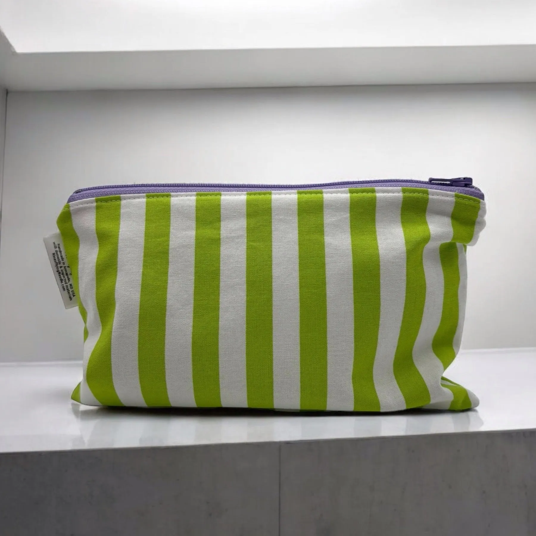Snack Sized Reusable Zippered Bag Stripes Green White