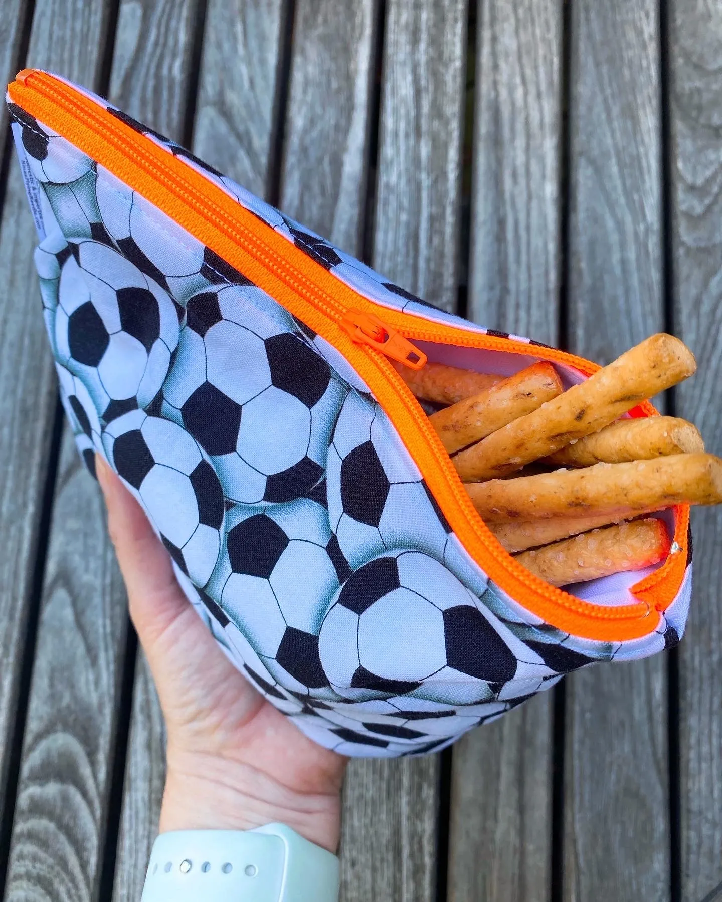 Snack Sized Reusable Zippered Bag Stripes Green White