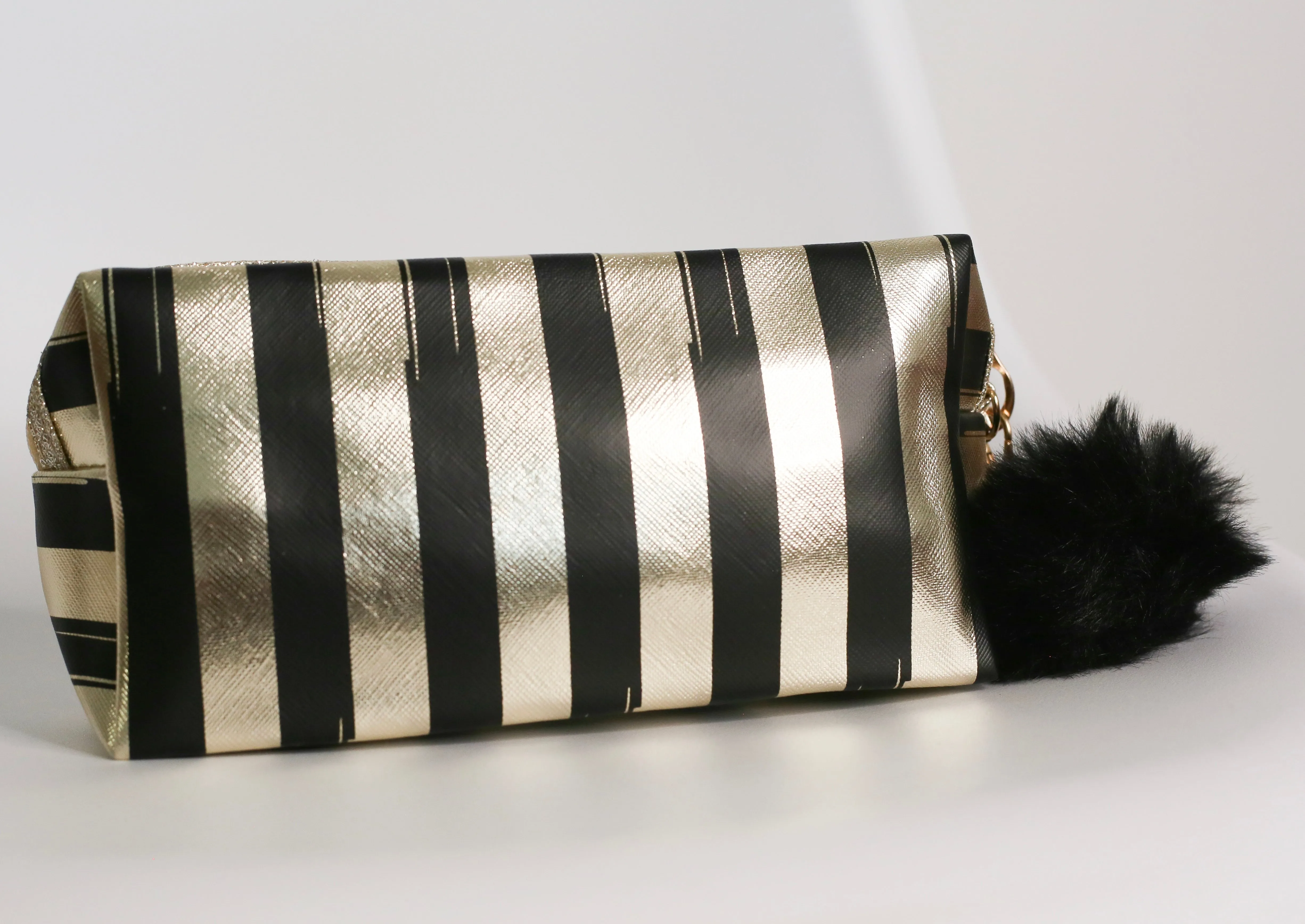 Stripy Make Up Bag - Black