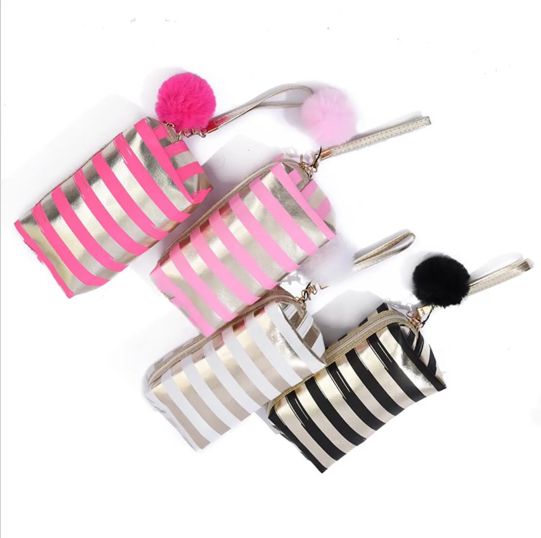Stripy Make Up Bag - Black
