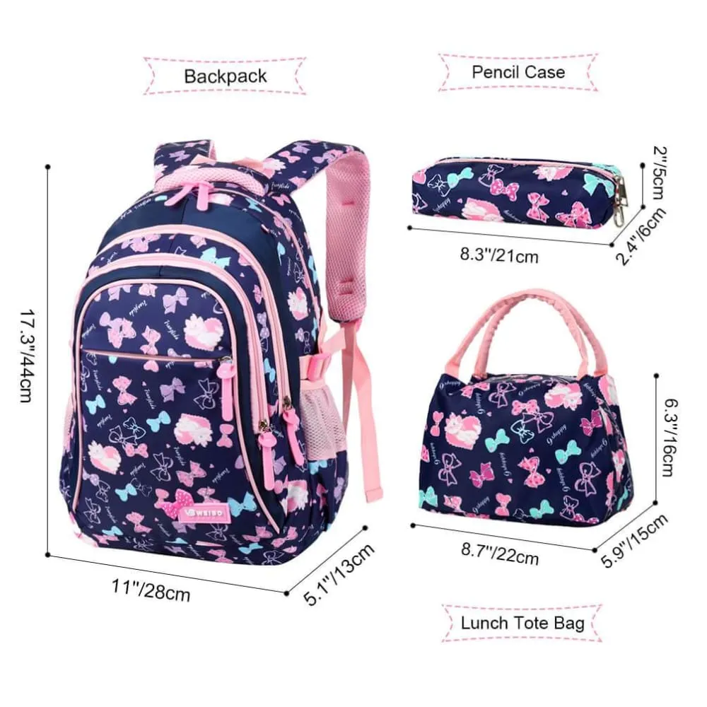 Vbiger 3-in-1 Student Shoulder Bags Set Trendy Backpack, Lunch Tote Bag and Pencil Case